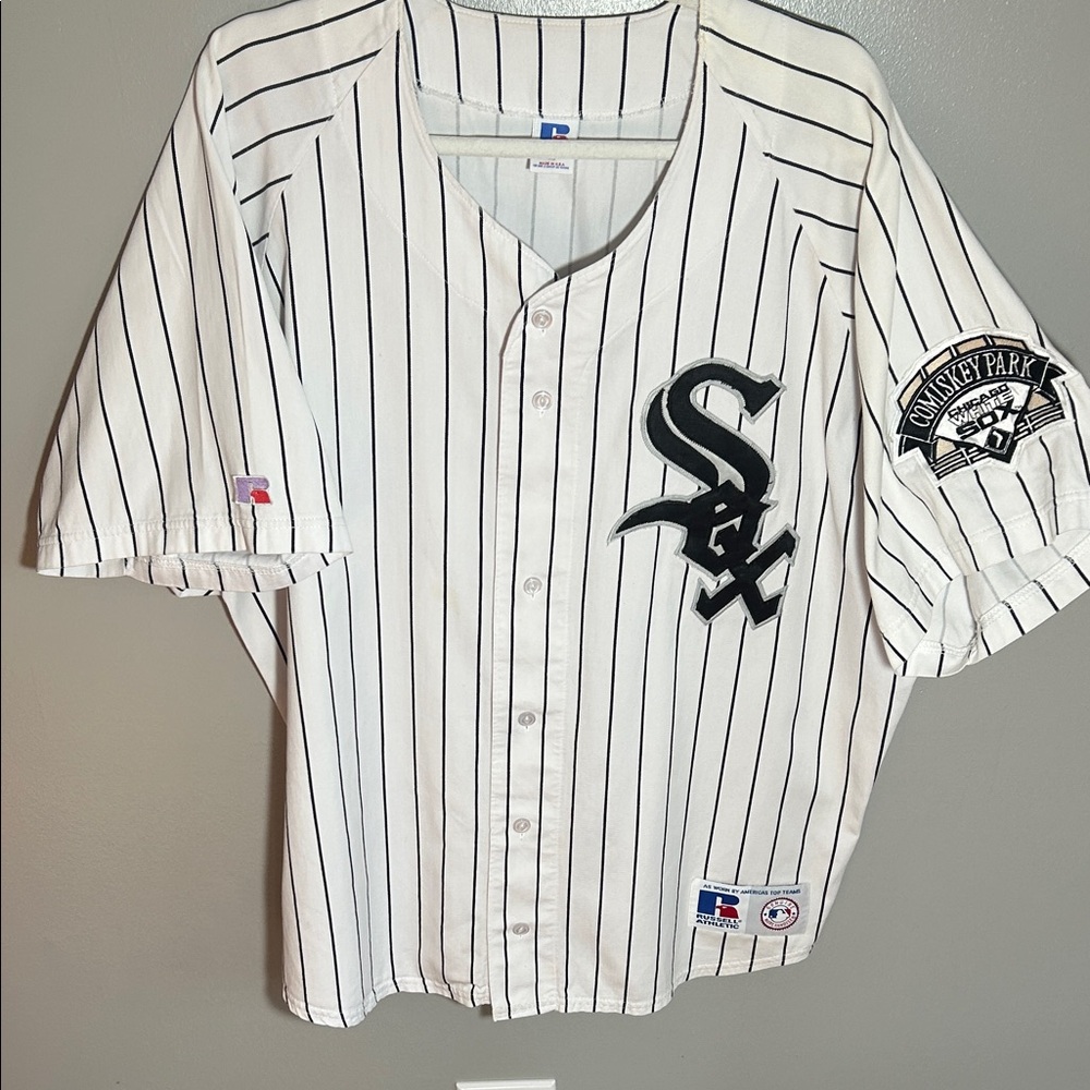 Russell Athletic White and Black Striped Jersey